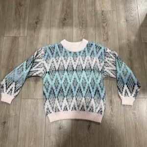 Extra Energy De Rotchild Sweater Women's Pastel Pink Blue Knit Blend Crew Neck L